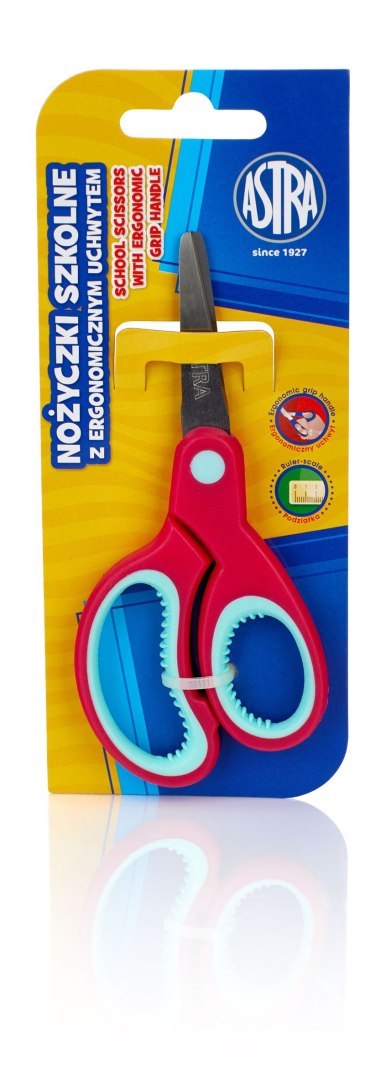 Nożyczki szkolne z ergonomicznym uchwytem i podziałką Astra - blister, 407118005
