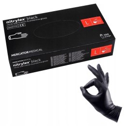 Rękawice nitrylowe bezpudrowe diagnostyczne MERCATOR, nitrylex black, (100 szt.), rozmiar L, czarne