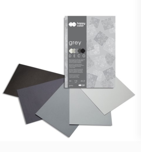 Blok Deco Grey A4, 170g, 20 ark, 5 kol. tonacja szara, Happy Color HA 3717 2030-082