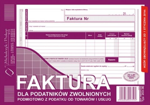 Faktura dla podatników zwolnionych z VAT A5, (o+1k) 80 kartek, 10-203-3E DOTTS
