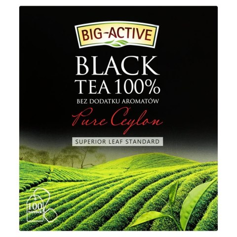 Herbata BIG-ACTIVE PURE CEYLON, 100 torebek x1,5g z zawieszką czarna