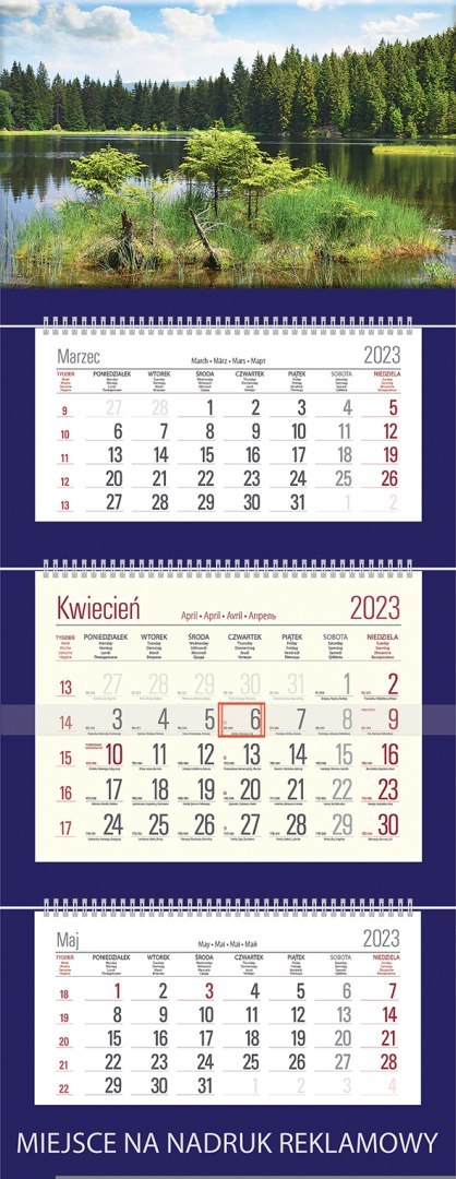 Kalendarz Trójdzielny z główką (T02) JEZIORO - granat 2024 TELEGRAPH
