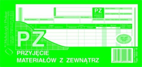 Przyjęcie materiałów z zewnątrz PZ, 1/3 A4 80 kartek, 10-352-8 DOTTS