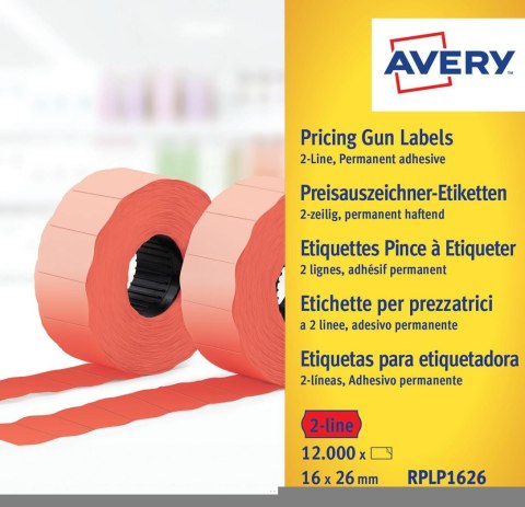 Etykiety cenowe do metkownic RPLP1626 16x26 w rolce do metkownicy dwurzędowej Avery Zweckform, trwałe, 1200 etyk./rolka, 10 role
