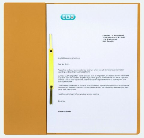 Skoroszyt kartonowy ELBA 1/2 A4, hakowy, żółty, 100551892