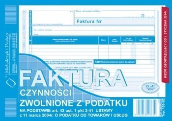 Faktura czynności zwolnione z podatku A5, 80 kartek (1+1), 10-198-3E DOTTS