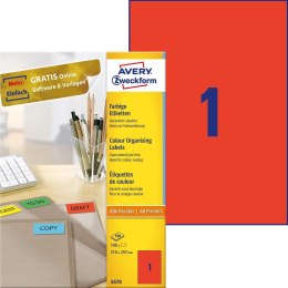 Etykiety czerwone 3470 210 x 297 100 ark. trwałe, Avery Zweckform SALE