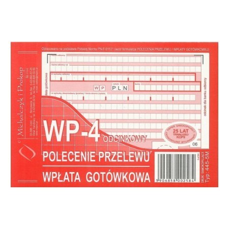 445-5M Polecenie przelewu (1+3), A6 80 kartek, MICHALCZYK&PROKOP