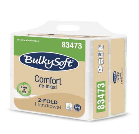 BulkySoft Comfort de-inked, celuloza z recyklingu, ręcznik papierowy, ZZ, 3 panelowy, 2W, 4x21,5cm, biały, 3000 listków, 83473