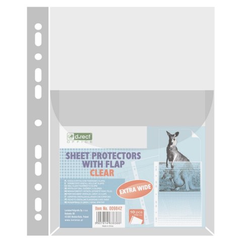 Koszulki krystaliczna poszerzana z klapką A4 170mic., w folii (10szt) D.RECT 009842