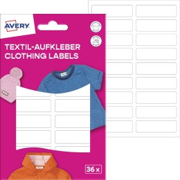 Naklejki na ubrania; 46 x 13 mm, 2 ark/36 naklejek., białe, AVERY ETVET36