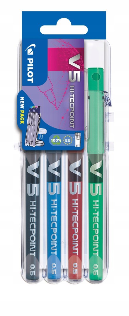 Cienkopis kulkowy V5 Hi-tecpoint set (4sz.) mix kolor 0,5mm PIBX-V5X4 BLRG
