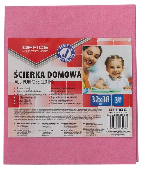 Ścierka domowa , wiskoza 70%, gr. 80g/mkg, 32x38cm, 3szt., mix kolorów, typu OFFICE PRODUCTS 22035119-99