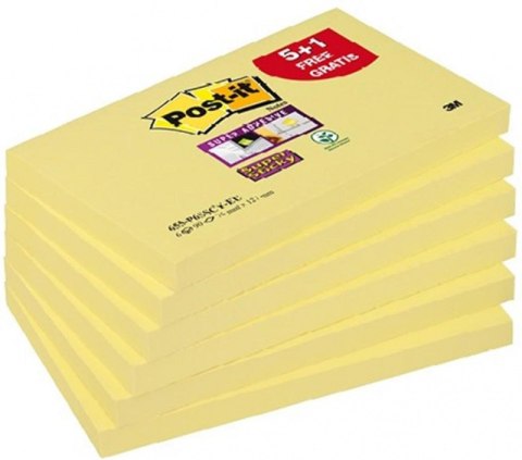 Bloczek samoprzylepny POST-IT_ Super Sticky (655-P6SSCY-EU), 127x76xmm, 5+1x90 kart., żółty, 1 bloczek GRATIS