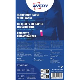 Opaski na rękę TYVEK _, 256 x 19 mm, różowe neonowe identyfikatory, Avery TYVPK-50