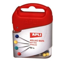Szpilki kolorowe 50szt.APLI 12348 pudełko plastik