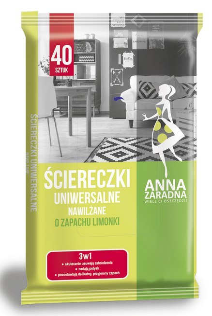 ANNA ZARADNA Ściereczki nawilżane , uniwersalne o zapachu limonki, 40 szt., białe chusteczki, 030156