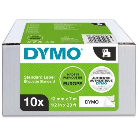Taśma DYMO D1 - 12 mm x 7 m, czarny / biały - VALUE PACK 10 szt. 2093097 do drukarek etykiet